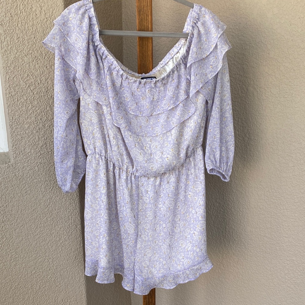 Express Lavender Floral Ruffle Blouse